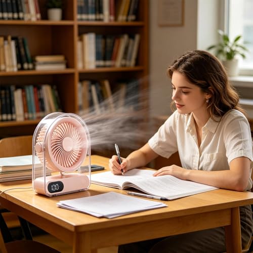 Ventilateur de bureau USB rechargeable 5 vitesses inclinaison 90° blanc - 3