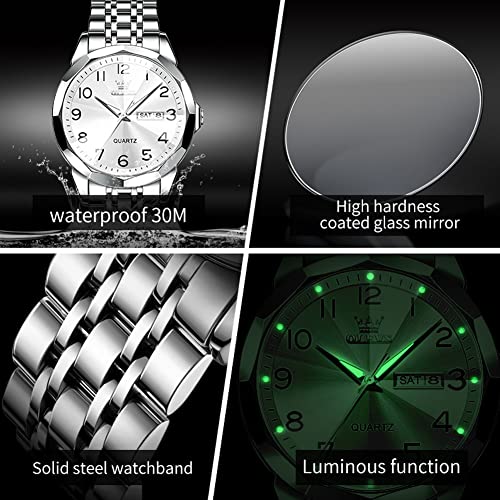 Image of OLEVS Watch for Men Luxury Dress Analog Quartz Stainless Steel Waterproof Luminous Date Diamond Business Two Tone Casual Wrist Watch