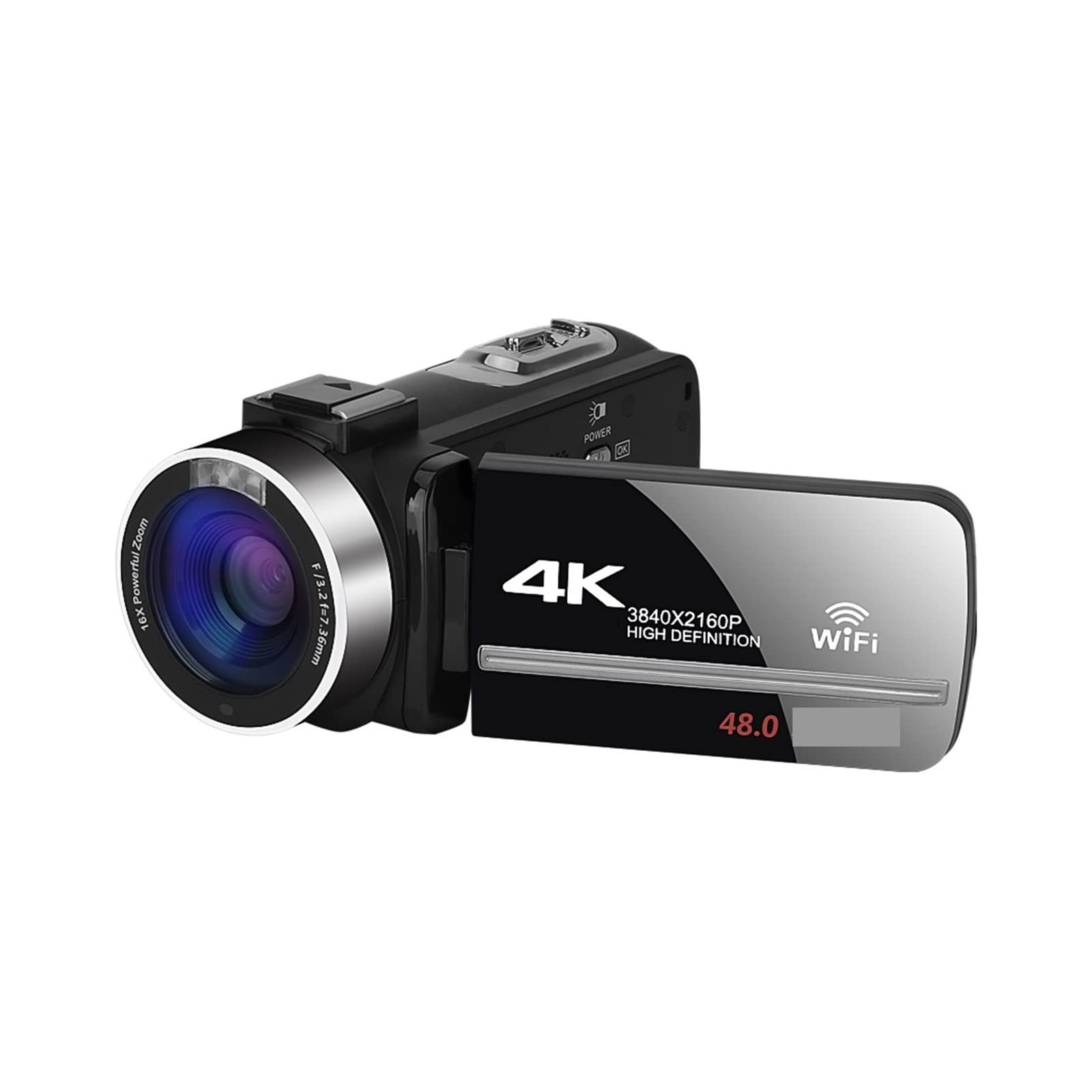 Grabación en Bucle Cámaras Digitales 4K Lapso de Tiempo Videocámara de transmisión de Video de 48MP for Blog Girar Pantalla Webcam Vlog(16G SD Card)