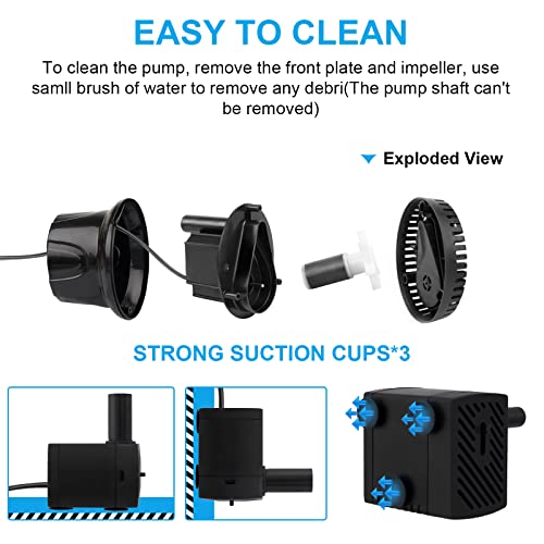 Awroutdoor Mini Submersible Water Pump, Ultra Quiet Water Feature Pump(5W,350L/H), with 3 Strong Suction Cups - Image 3
