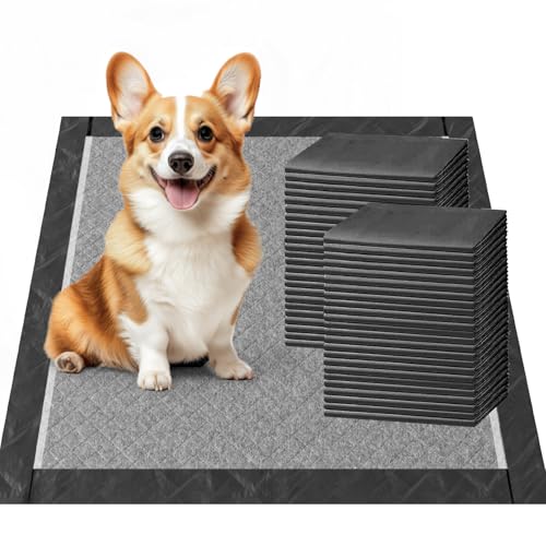 Image of Charcoal Puppy Pads Rugular 21.7x21.7 Inches Small Dog Pee Pads Odor-Control & Leak-Proof Disposable Pet Training Edge-Wrapping Thicken Potty Pad for Dogs, Cats, Rabbits (50 Pieces)