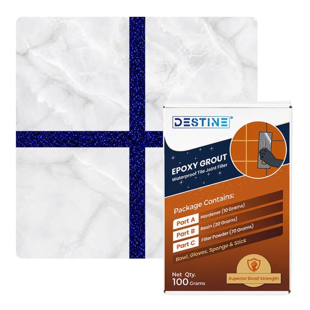 Image of DESTINE Epoxy Grout for Tiles (110 Colours)(100 g), Waterproof Joint Filler, Crack Filler, Tiles Gap Filler, Stain Free, Acid & Chemical Resistance Epoxy Grout (Luxury [Dark Blue Glitter])