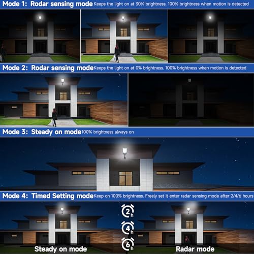 TFKK Solar Street Lights Outdoor, Waterproof Motion Sensor Solar Lights with Remote Control, 6500K Dusk to Dawn Parking Lot Flood Light for Outside Garage Yard, 4 Pack — view 3