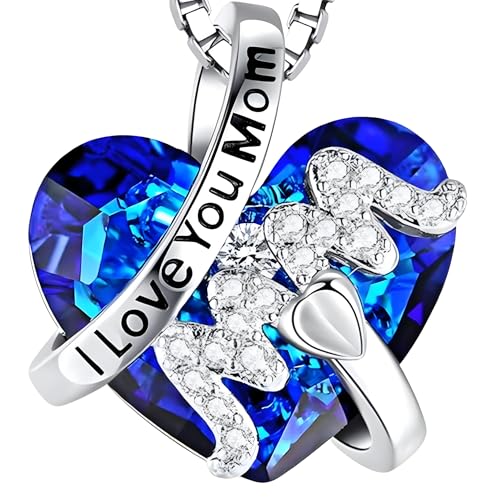 Collier cœur bleu B91 en argent et oxyde de zirconium pour maman