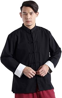 Idopy Men's Linen Cotton Tai Chi Kung Fu Shirt - Breathable Mandarin Collar Frog Button Traditional Chinese Style