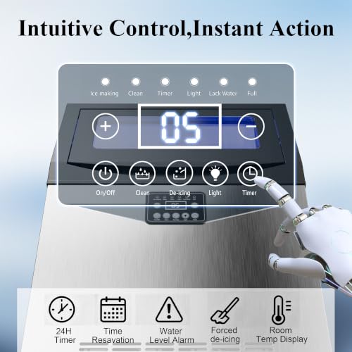 Image of Mountman Commercial Ice Maker,110lbs /24H,36 Cubes in 14 Mins,Stainless Steel Ice Machine with 33lbs Storage Capacity,Self-Cleaning,Water Filter,Under Counter /Freestanding Ice Maker for Cafe,Home