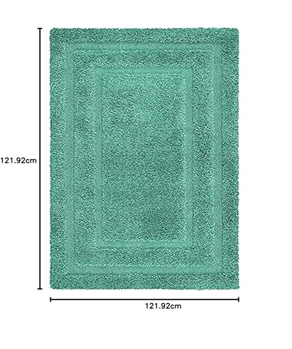 Image of Rectangular Box Round Shaggy Carpet for Living Room, Bedroom, High Low Design Finish Microfiber 1.8 Inch Pile High, 4x4 Feet Sky Blue|Sky Blue Color
