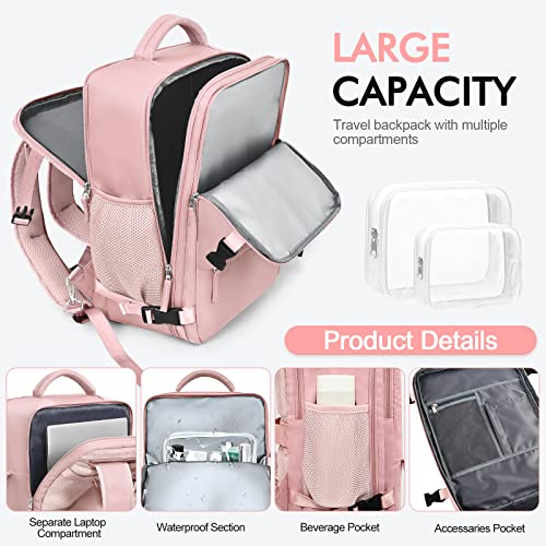 Rinlist Travel Laptop Backpack Carry On Backpack for Men Women Flight Approved College School Computer Bag for Business Hiking Personal Item Backpack Fits 15.6 Inch Notebook Pink の商品画像 4