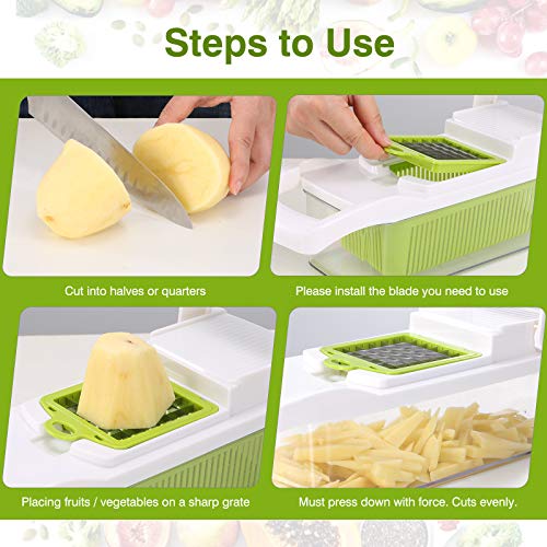 Image of Vegetable Chopper, Multi-functional Onion Chopper, Veggie Chopper with 6 Stainless Steel Blades, 12 in 1 Vegetable Slicer with Container, Mandoline Slicer, Ideal for Fruits /Vegetables /Salads (White)