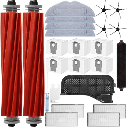 24 Stück Zubehör für Roborock S7 MaxV Ultra Ersatzteile für Roborock S7 Pro Ultra 2 Hauptbürste 4 Wischtücher 4 Filter 4 Seitenbürsten 6 Staubbeutel 1 Reinigungsbürste& Wasserfilter Zubehör