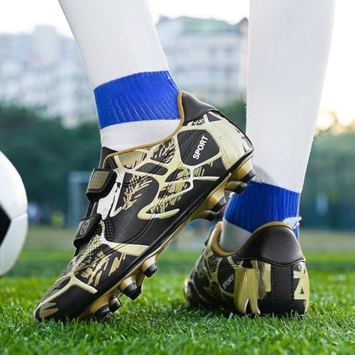 Kids Soccer Cleats for Boys Girls Football Shoes,Youth Training Sneakers with Shin Guards and Soccer Ball Covers for Little/Big Kids3