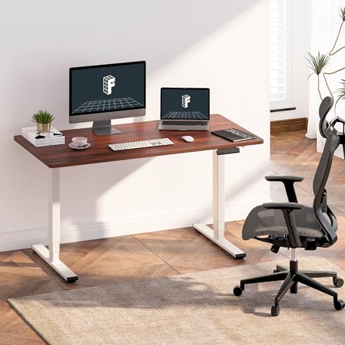 Image of FLEXISPOT E6 3-Stage Dual Motor 60 x 24 Electric Standing Desk Sit Stand Up Desk, Holds 220 lbs, Adjustable Height w /Memory Presets, One-Piece Mahogany Desktop & White Frame, Ships in 2 Boxes