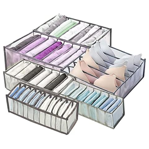 Abnaok 6 Pcs Clothes Storage Organiser for Wardrobe, FoldableDrawer Organiser Clothes (Upgraded:Jeans+Shirt+Legging+Panties+Sock+Bra) Cover
