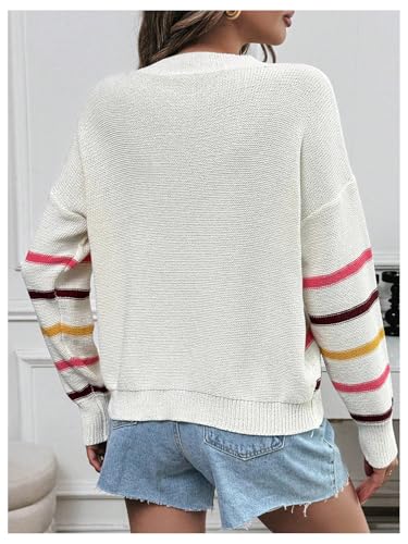 SweatyRocks Women's Striped Sweater Crewneck Drop Shoulder Long Sleeve Knit Pullovers Top2