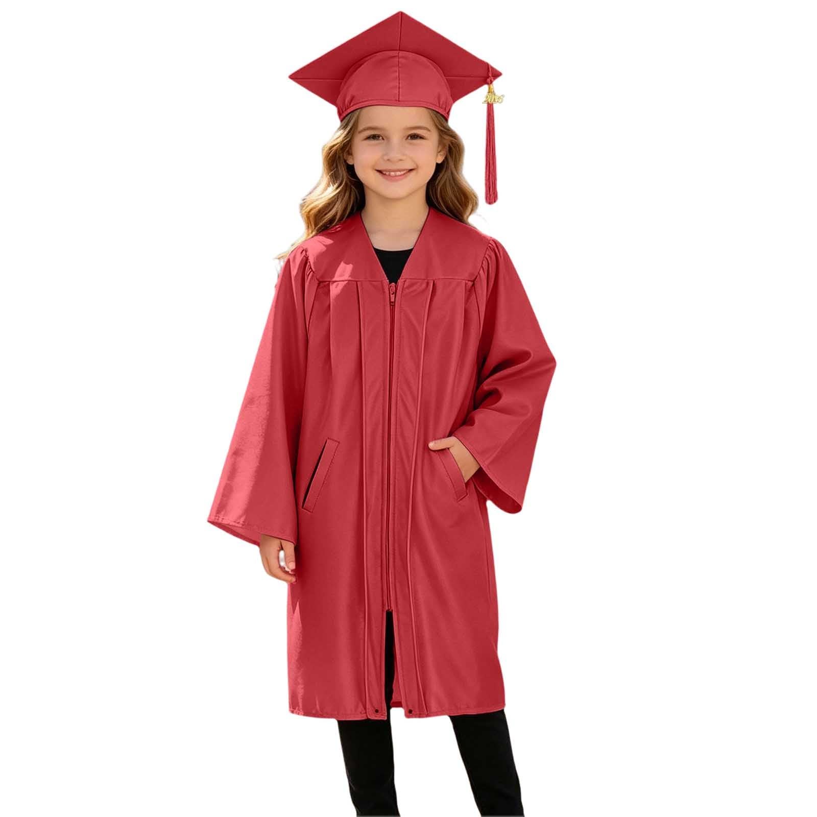 Kids Graduation Gown Cap and Tassel Set Unisex Childrens Kindergarten Preschool Graduation Outfit Boys and Girls Fancy Dress School Ceremonies Party Stage Performance Clothes for 2-12 (Red, 6-7 Years)