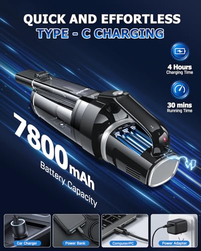 Image of AHNR Handheld Vacuum Cleaner Cordless Rechargeable 16000PA for Car Home