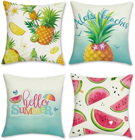 Bonhause Hello Summer Throw Pillow Covers 18 x 18 Inch Watermelon...