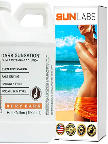 Spray Tan Solution Very Dark 1/2 Gallon (64 oz) Spray Bottle | Sunless Tanner Solution | Machine Airbrush Self Tanning | Dha with Bronzer by Sun Labs