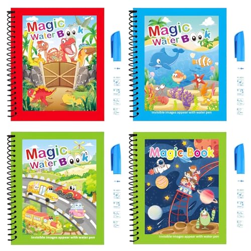4er Set Wassermalbuch mit 4 Wasserstift, 4 Motivseiten, Aqua Doodle, Wasser...