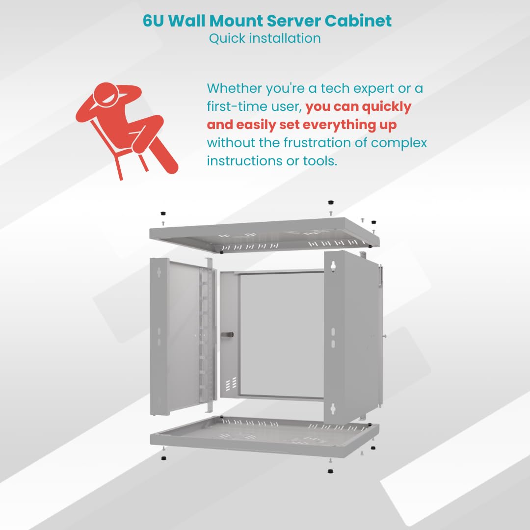 Armoire Réseau 19 Pouces - Baie Informatique 6U - Baie de Brassage pour Montage Mural - Capacité de Charge 40 kg - Profondeur 450 mm - Armoire Informatique - Gris