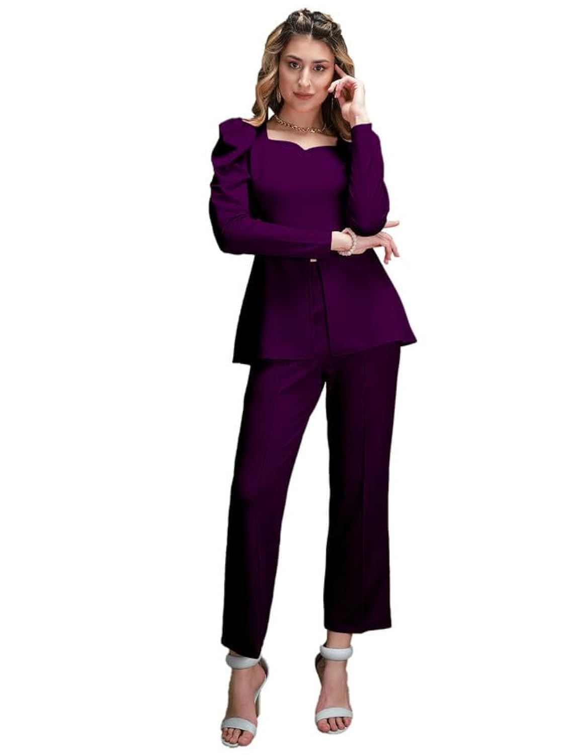 Selvia Damski lycra Sweetheart Neck Casual 2-częściowy zestaw koordów