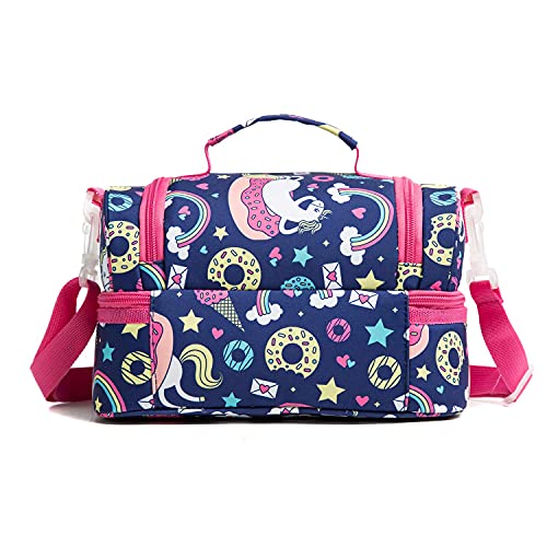 Life On Track Insulated Kids Double Decker Lunch Bag Tote Pack For Girls Boys Toddler School Picnic Food Cooler Hot Water Ice With Strap (Blue Unicorn) #TOP5