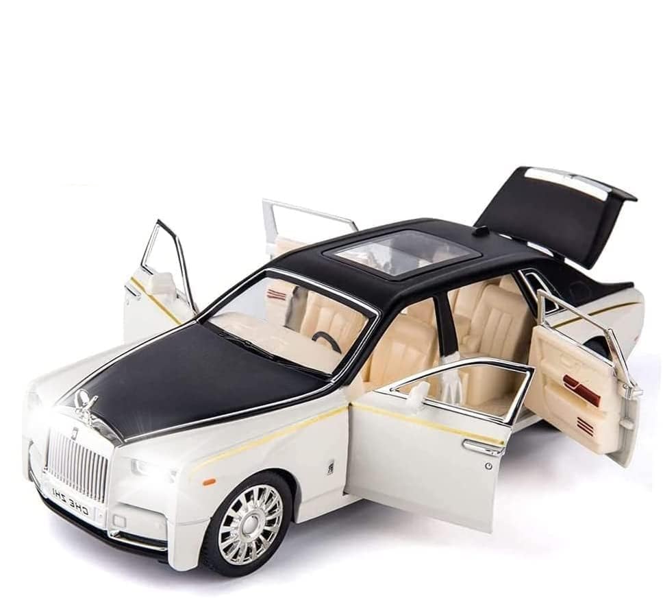 Image of 1 /24 Rolls-Royce Phantom Model Car,Zinc Alloy Pull Back Toy Diecast Toy Cars with Sound and Light for Kids Boy Girl Gift (White)