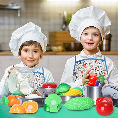 Kinderküche Zubehör, Kinderküche Kochgeschirr Edelstahl Töpfe küchenspielzeug für Kinder, Spielküche Zubehör mit Schürze… – Bild 6