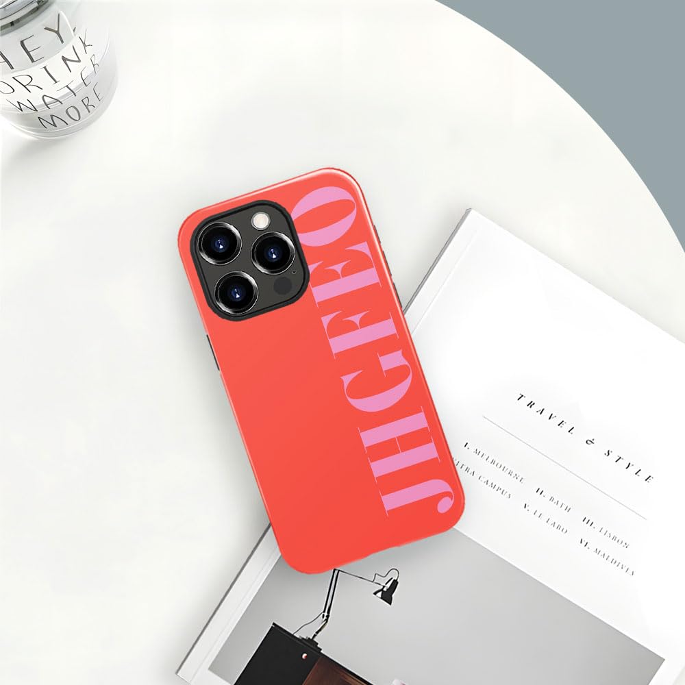 Funda personalizada personalizada con monograma inicial rosa 014 diseño para iPhone 16 Pro Max 15 14 12 13 11 Plus, funda rígida híbrida brillante de 2 capas a prueba de golpes, para niñas y