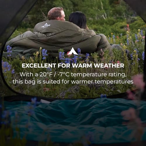 Image of Teton Mammoth Queen Size Double Sleeping Bag- A Warm Bag the Whole Family can Enjoy - Great for Camping, Hunting and Base Camp. Compression Sack Included