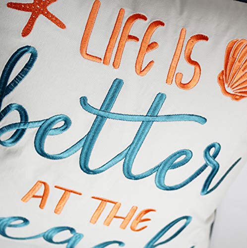 DECOPOW-Embroidered-Life-is-Better-at-The-Beach-Throw-Pillow-CoverSquare-18-inches-Decorative-Canvas-Pillow-Cover-with-Life-is-Better-at-The-Beach-PatternCover-Only 51J7mKqkLuL