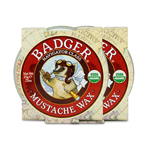 Badger - Mustache Wax, Medium Hold, Natural Mustache Wax, Certified Organic, Styling Facial Hair Wax, Moustache Wax, 0.75 oz (2 Pack)