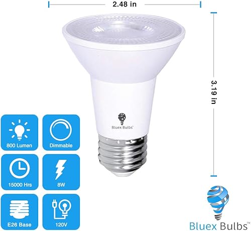 Miniatura 6 de PAR20 - Paquete de 10 bombillas LED de inundación para exteriores, 8 W, 75 W, equivalentes a 500 lúmenes, regulables, impermeables, E26, 4000 K,