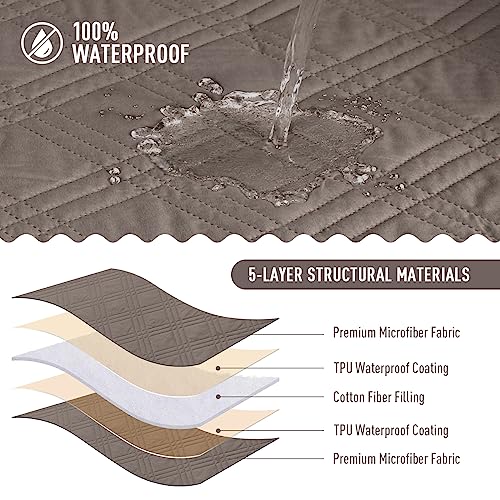 Image of TAOCOCO 100% Waterproof Reversible Couch Seat Cover for Dogs & Pets - Chaise, Sectional & U Shape Sofa Furniture Protector - Taupe