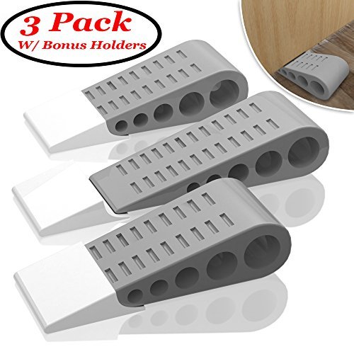 RockStar Concepts Door Stopper Rubber Stop Floor Wedge Holder Doorstop | Premium Quality Heavy Duty Non Slip All Surface Decorative Security Doorstopper | New Larger Taller Stops (3 Pack - Gray)