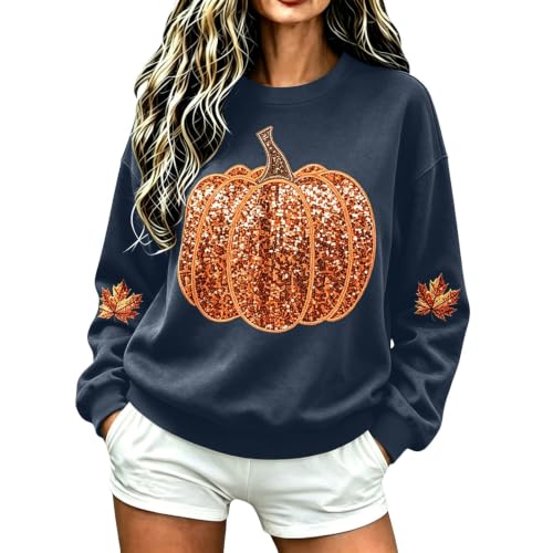 Pumpkin Sweatshirt Women Sequin Oversized Crewneck Halloween Sweatshirts - image 1