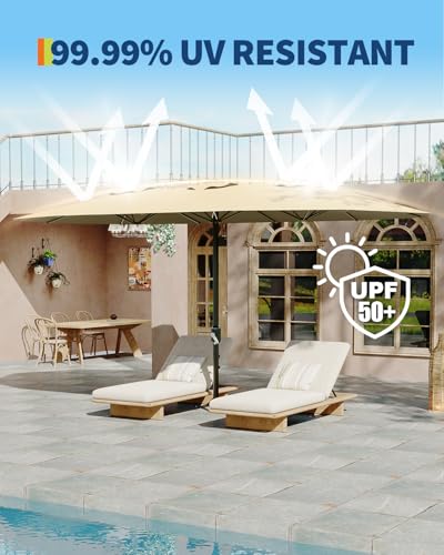 13FT large patio umbrella, Double-Sided outdoor umbrellas with Fade Resistant Canopy for Deck Pool Garden Backyard (Beige, 13FT)
