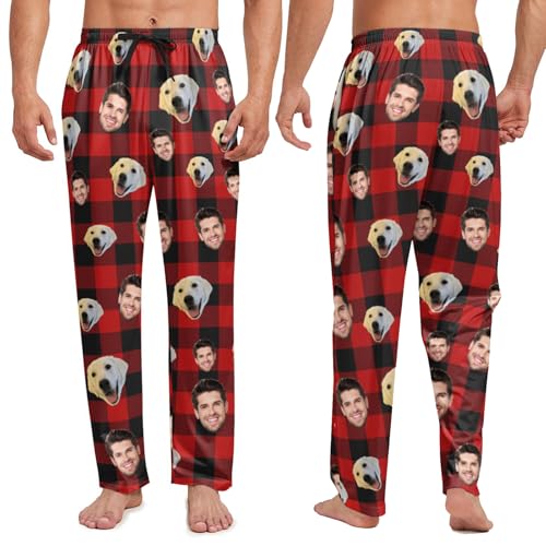 Personalized Pajamas for Women Men Christmas Buffalo Custom Pajama Pants with Photo Dog Cat Face PJ Gifts2