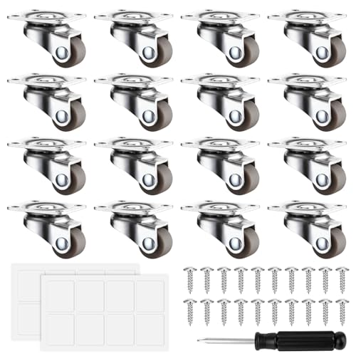 NZZVNZ Set di 16 Ruote per Carrello 50 mm, Ruote per Mobili a 360°silenzioso, ruote per carrello carichi pesanti Due opzioni di montaggio, Rotelle Banco da Lavoro con 64 Viti Incluse+16 adesivi