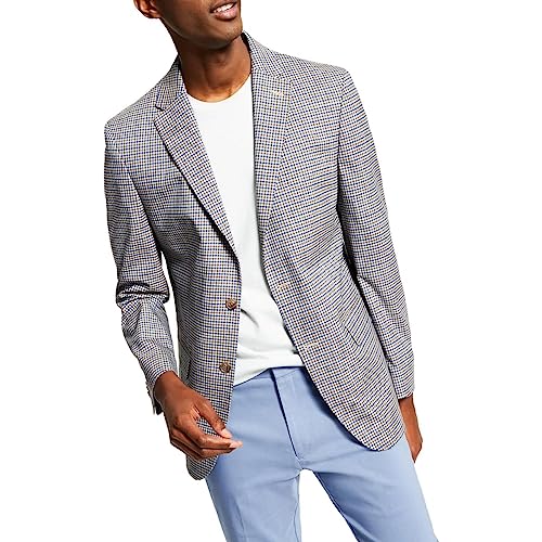 Tommy Hilfiger Mens Check Print Suit Separate Two-Button Blazer Brown 44L