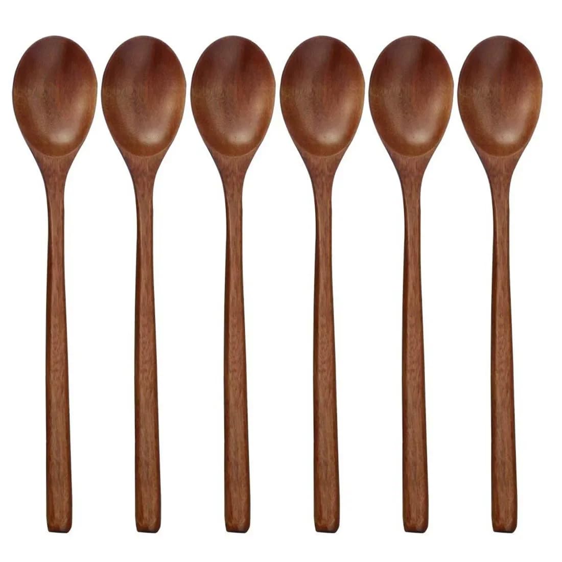 Cucharas de madera, 6 cucharas de sopa de madera para comer, mezclar, revolver, cocinar, cuchara de mango largo con estilo japonés de cocina Ute 6 cucharas