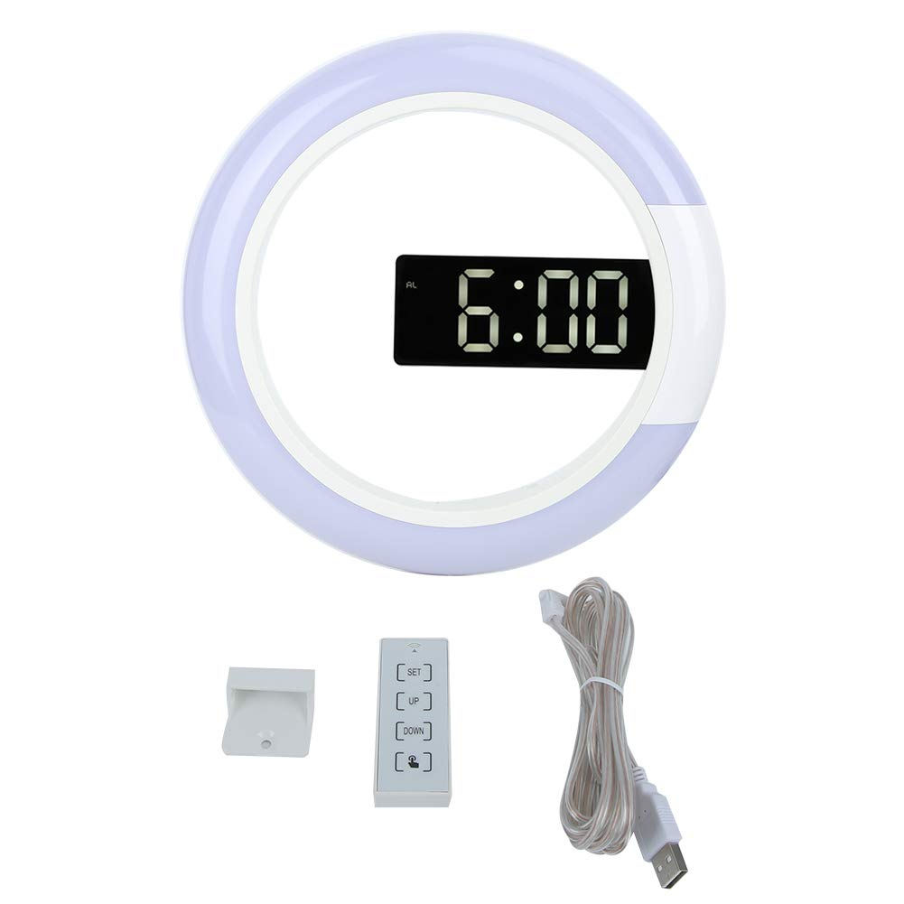 Zegar ścienny LED Xnferty, 11-calowy Pilot Zdalnego Sterowania USB Cyfrowy Zegar ścienny 7-kolorowa Lampka Nocna Elastyczna Jasność Diody LED Wyświetlacz Temperatury Alarm Drzemka Zegar(Biały)