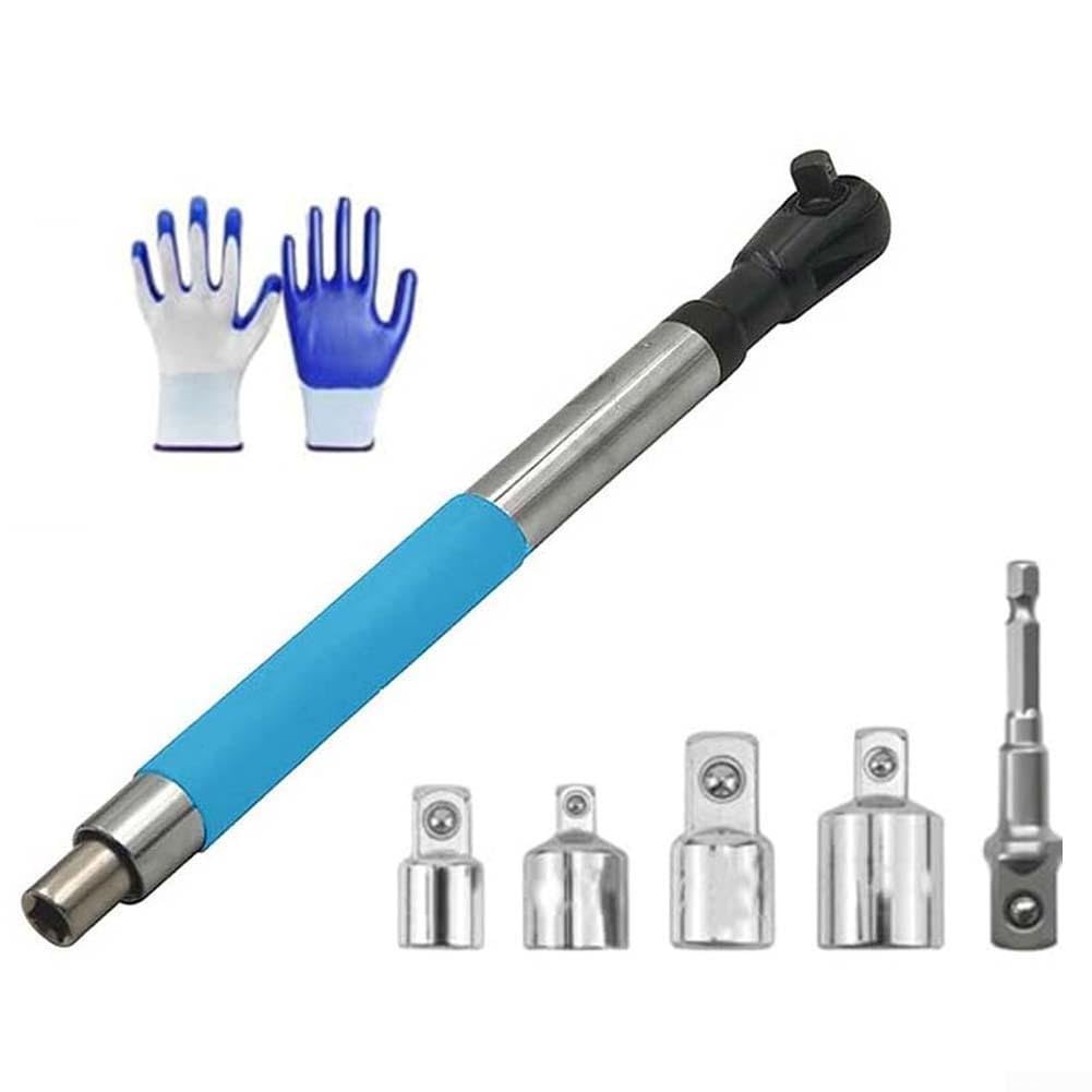 Schnellwechsel-Versatz-Verlängerungsschlüssel Elektrische Ratsche Kettenantrieb Schlüssel-Verlängerer, Kompatibel 1/2" Stecknuss, Arbeitssparendes Werkzeug für Mechaniker, Blau (1 Set)(1 piece)