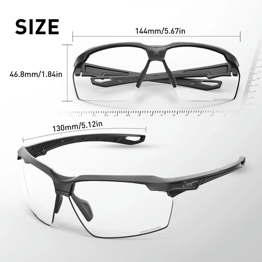 DYRBF fotochromowe okulary rowerowe mężczyźni kobiety sportowe okulary przeciwsłoneczne ochrona UV400 pół obręczy design antypoślizgowe noski do roweru szosowego roweru górskiego biegania