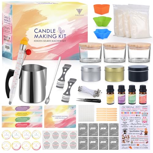 Vorlestour Candle Making Kit for Adults Beginners, 162PCS 480g Soy Wax Candle Making Supplies Accessory with Candle Tattoo Stickers, Melting Pot, All in DIY Scented Candle Kit to Make Your Own
