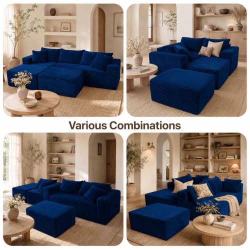 Image of Claiks 94 inch Boneless Couch, U-Shape Corduroy Sectional Sofa, Blue