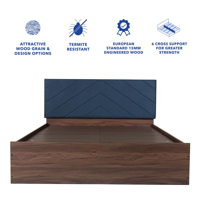 Image of Amazon Brand - Solimo Bed | 1 Year Warranty | Double Bed, Queen Size, Mudra Premium Upholstery, Comfortable Seating Height Bed, Non-Woven Base & 3mm MDF, Walnut Colour (Melamine Finish)