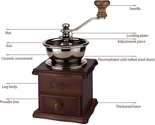 Miniatura 5 de Wooden Manual Coffee Grinder Vintage Style Hand Coffee Mill Burr Coffee Grinder with Ceramic Hand Crank,Wooden Manual Coffee Grinder Cleaning Brush