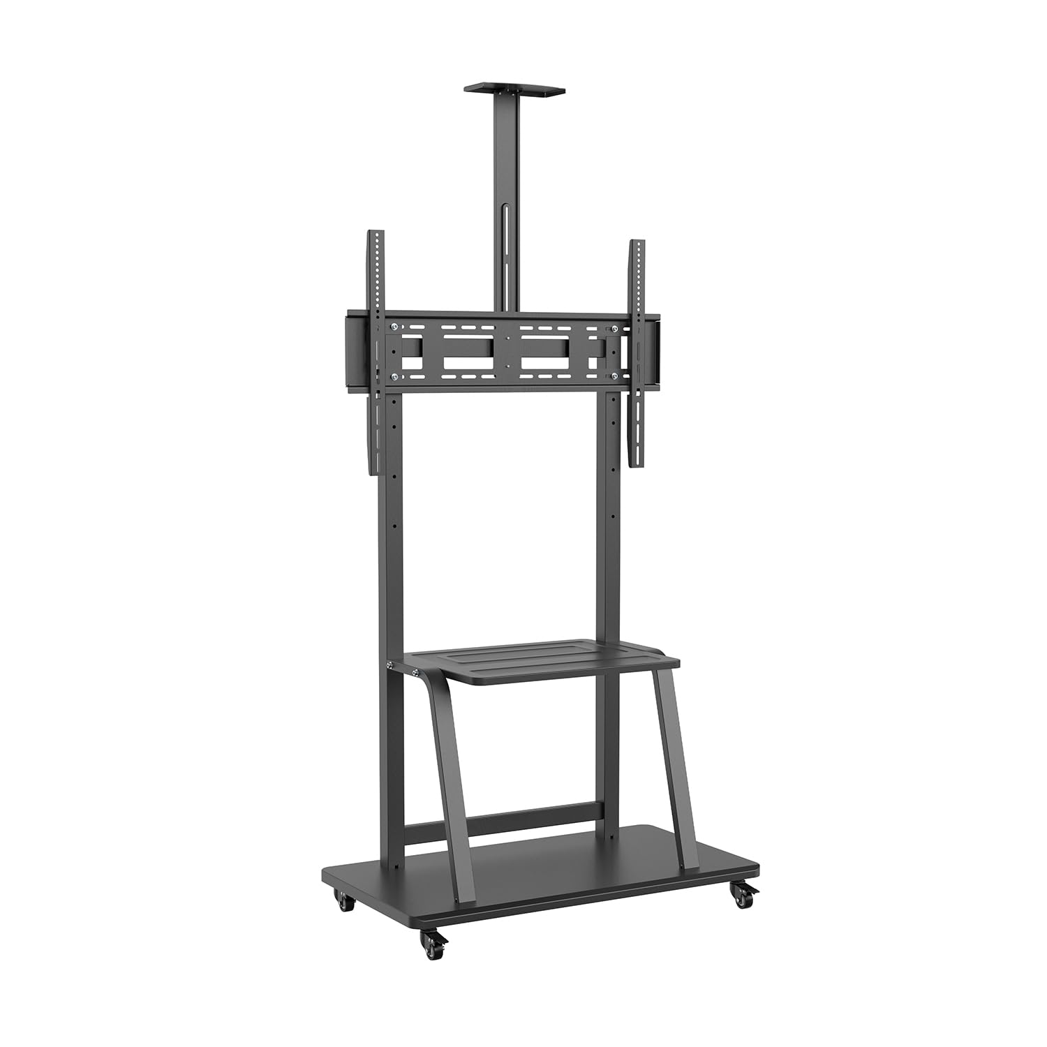 AISENS - FT100E-135 - Soporte de Suelo Eco con Rueda, Bandeja para DVD y Soporte de Cámara para Monitor/TV 150Kg de 37-100, Negro