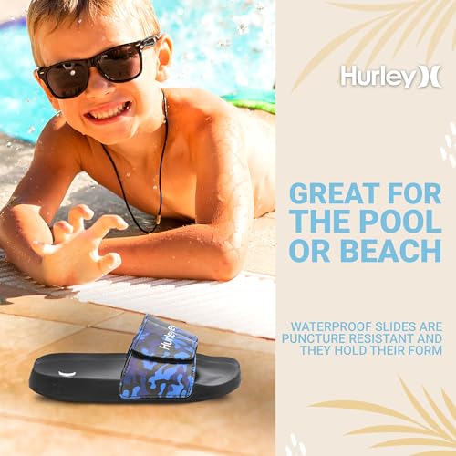 Image of Hurley Kids NAIA Slides Adjustable Strap Slip-On Sandals Indoor and Outdoor EVA Footbed Shower Slides for Girls and Boys